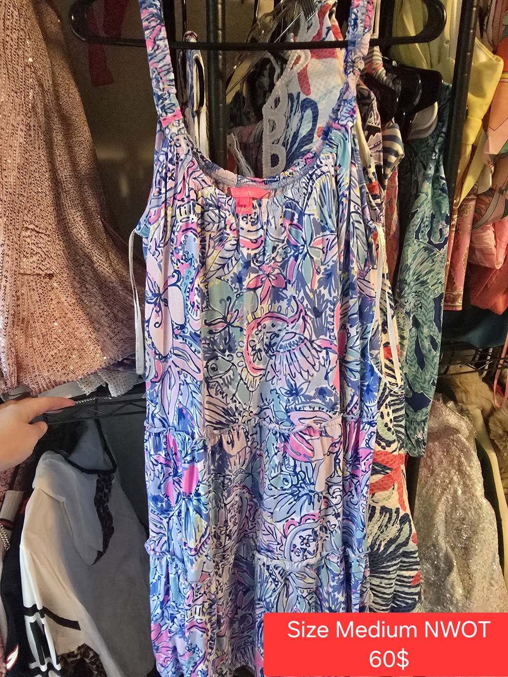 Lilly Pulitzer Multicolor Pink Blue Floral Printed Sundress